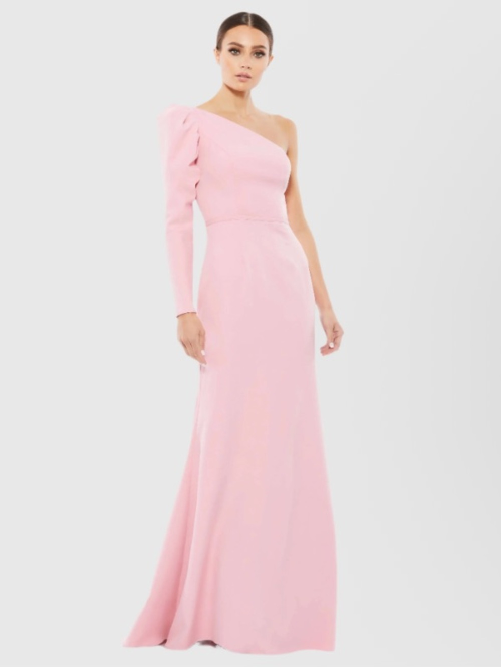 Mac Duggal NWT One Shoulder Puff Sleeve Maxi Gown 6 Pink Ieena
